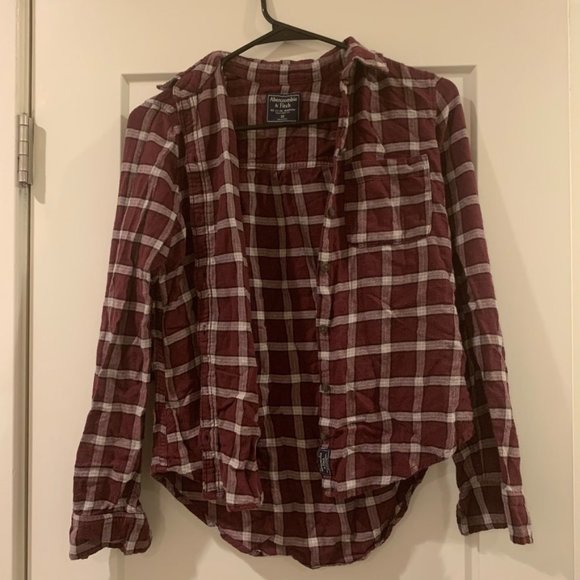 Abercrombie & Fitch maroon plaid flannel - Picture 1 of 2